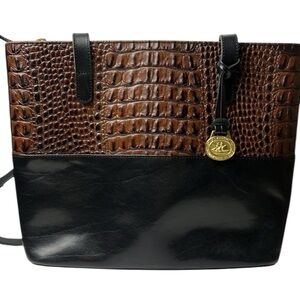 Vintage Brahmin Tuscan Black Leather Pecan Melbourne Croc-Embossed Shoulder Bag
